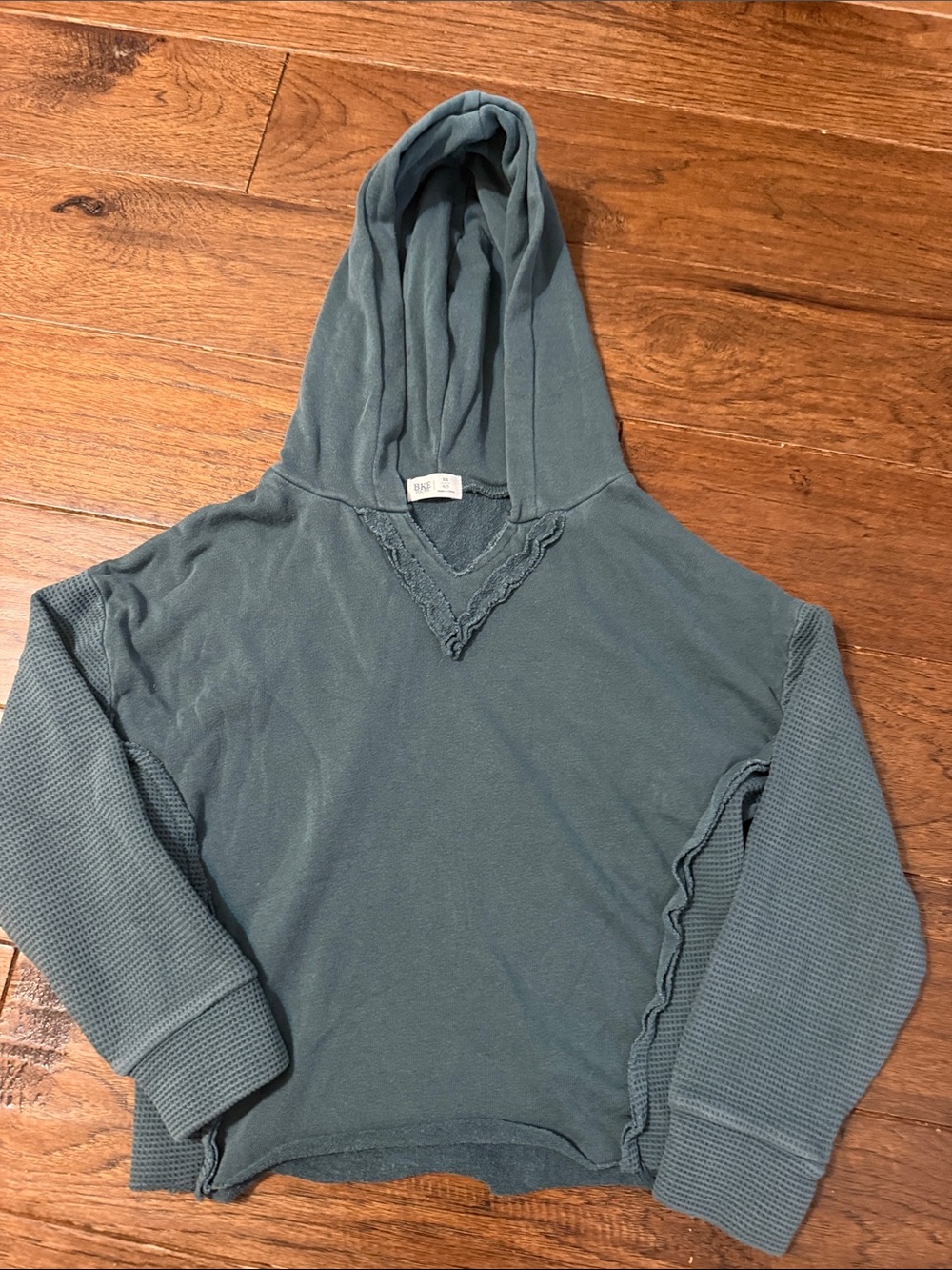 BKE Teal Hooded Lace-Trim Pullover Sweatshirt